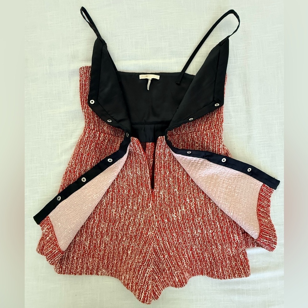 MAJE Tweed V-Neck Red White Black Trim Romper Dress Size 2 - Picture 4 of 9